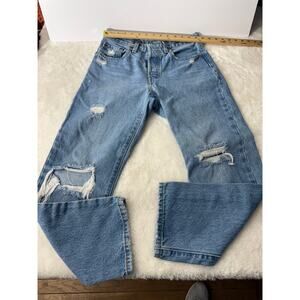 Levis 501 Crop Jean Athena Break Distressed ButtonFly High Waist W26L26 Preowned